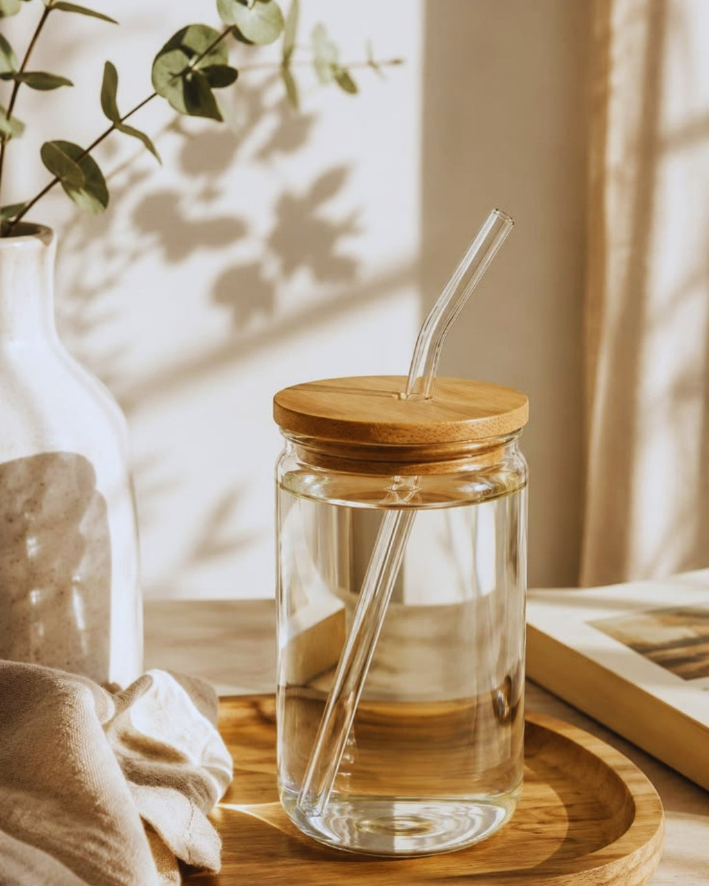 LumiSip Glass Tumbler with Bamboo Lid & Glass Straw | Inkraft Paragon