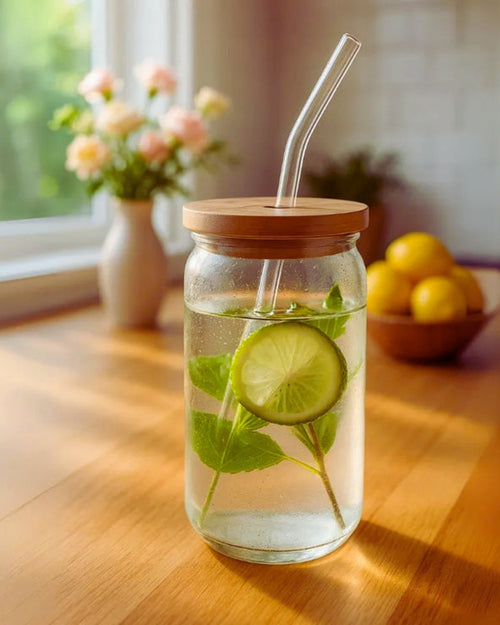 LumiSip Glass Tumbler with Bamboo Lid & Glass Straw | Inkraft Paragon