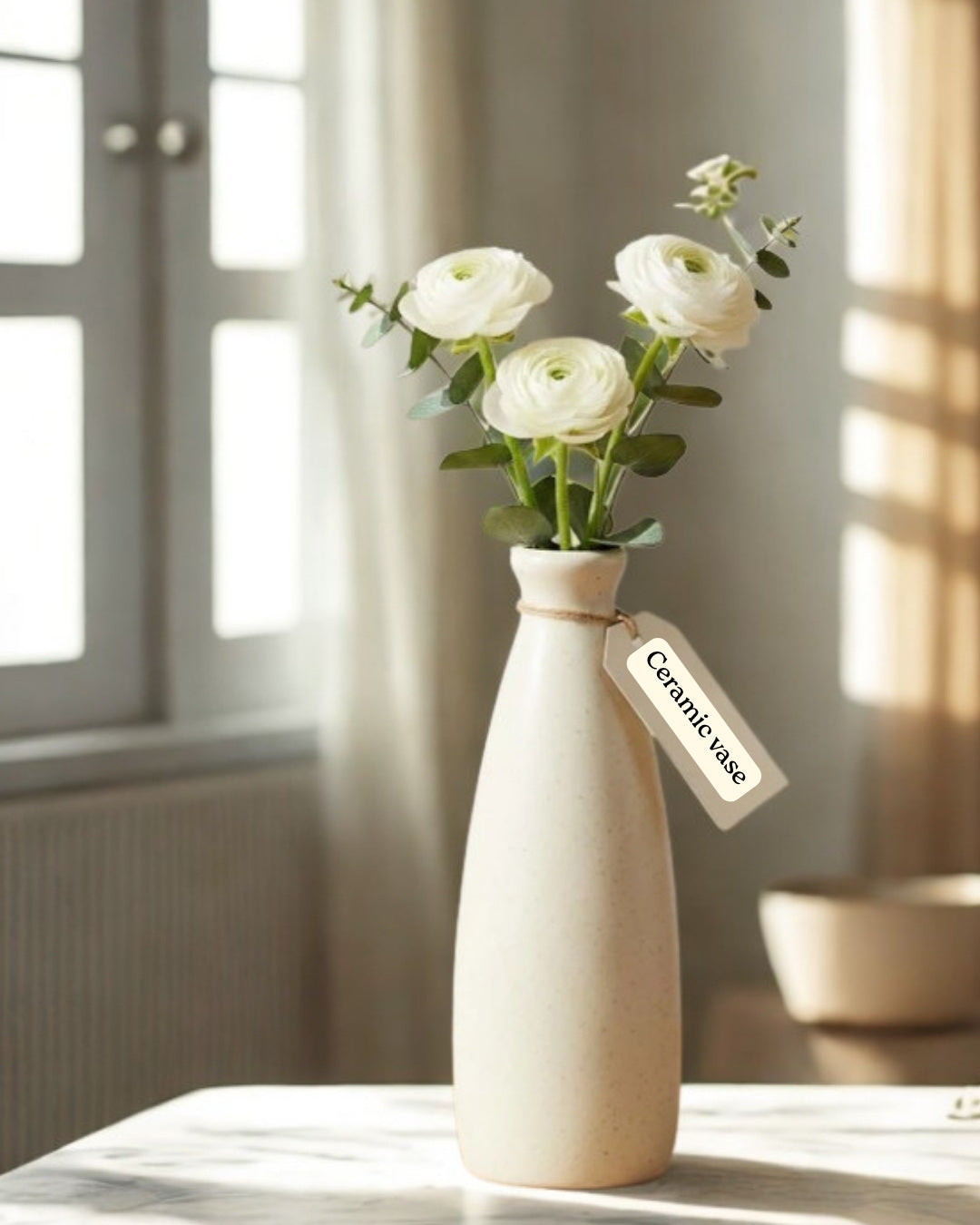 Ivory Grace Handcrafted Ceramic Flower Vase | Minimalist Home Décor | Inkraft Paragon